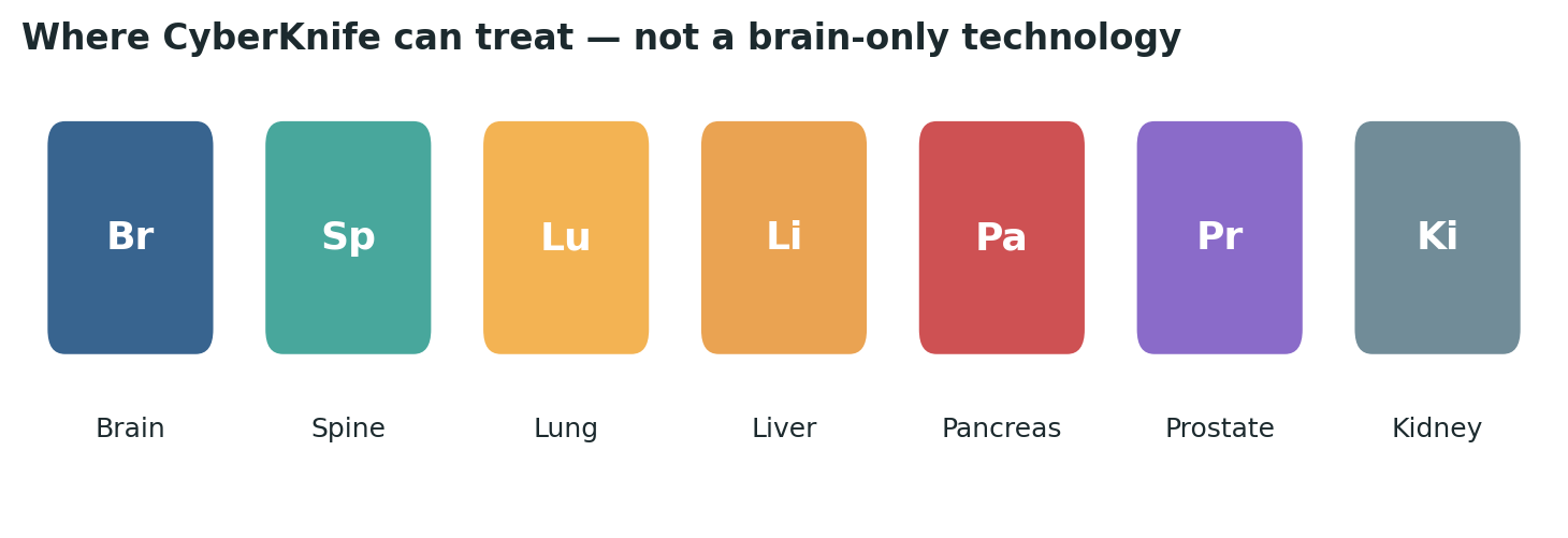Chart: CyberKnife’s reach extends well beyond the brain, which is the single biggest source of confusion between it and Gamma Knife
