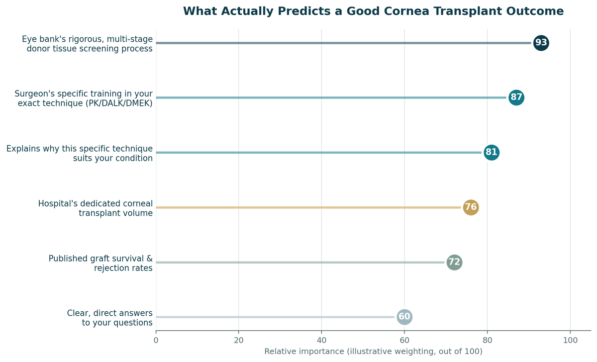 Chart, what predicts a good outcome for Cornea Transplant in India, illustrative relative weighting.