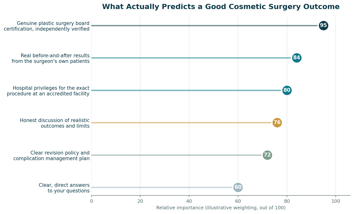 Chart, what predicts a good outcome for Cosmetic Surgery in India, illustrative relative weighting.