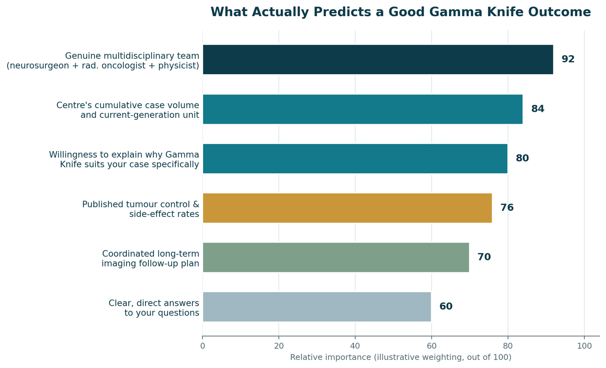 Chart, what predicts a good outcome for Gamma Knife Treatment in India, illustrative relative weighting.