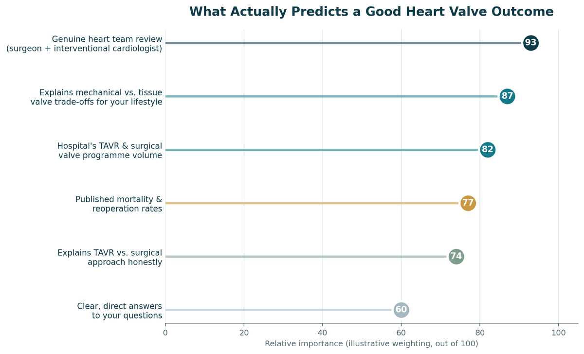 Chart, what predicts a good outcome for Heart Valve Surgery in India, illustrative relative weighting.