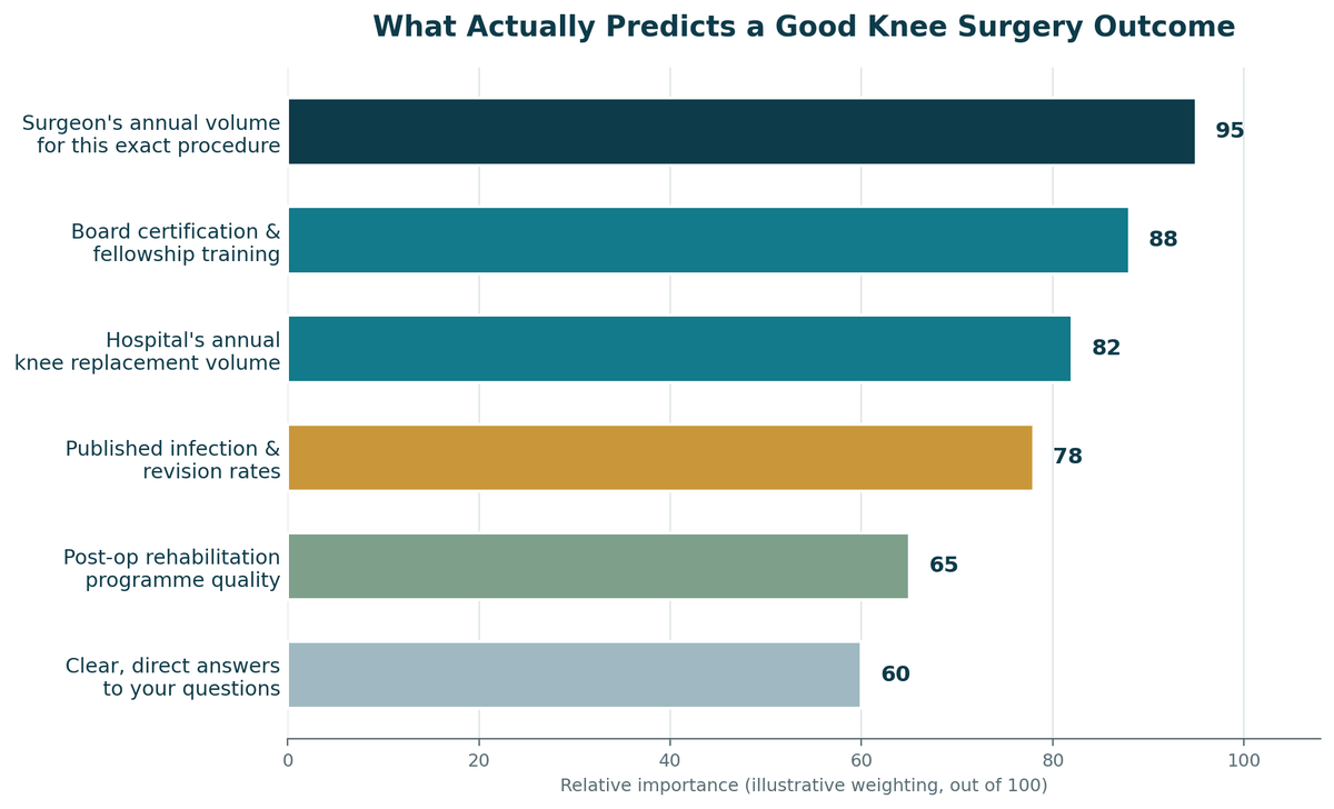 Chart, what predicts a good outcome for Knee Surgery in India, illustrative relative weighting.