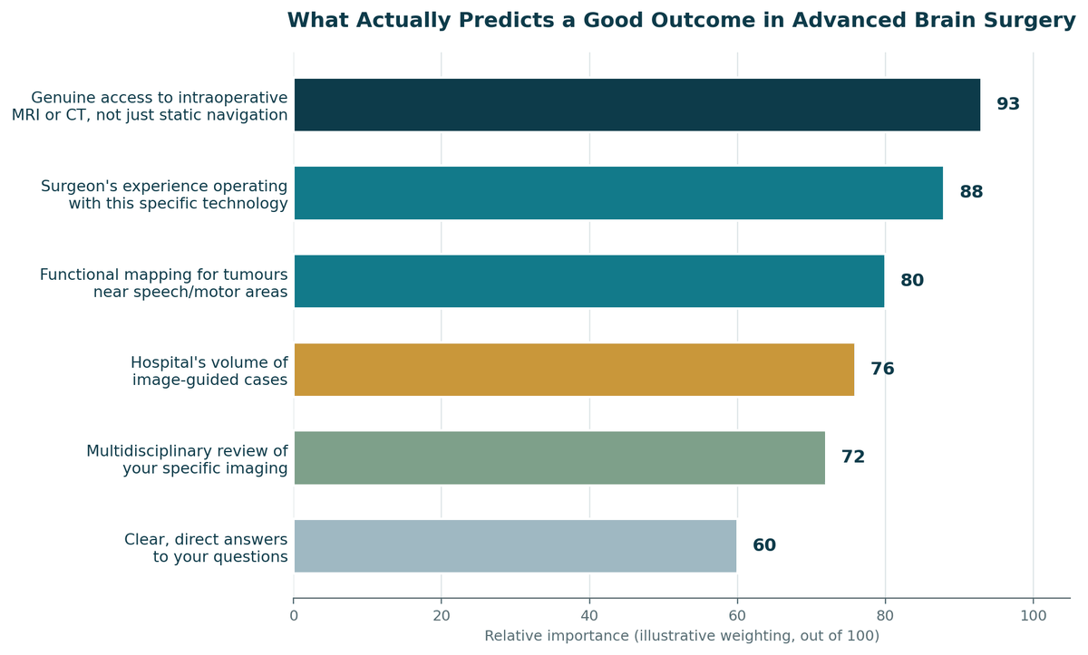 Chart, what predicts a good outcome for Advanced Brain Surgery in India, illustrative relative weighting.