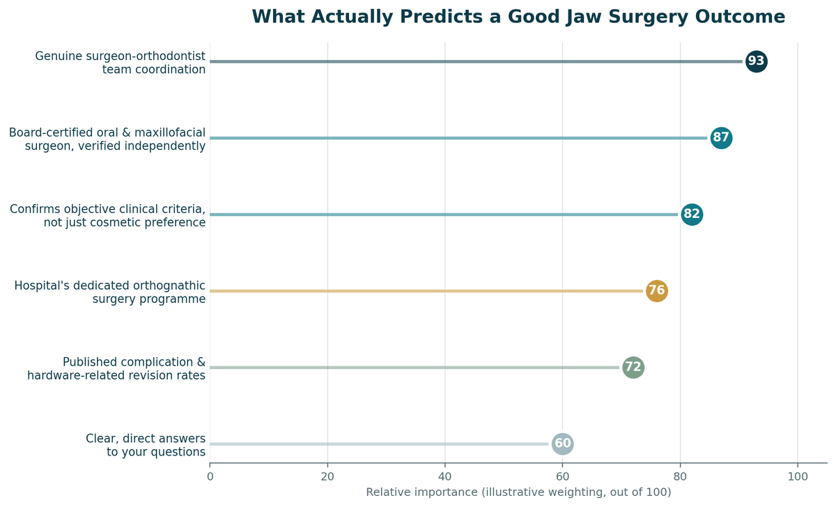 Chart, what predicts a good outcome for Jaw Surgery in India, illustrative relative weighting.
