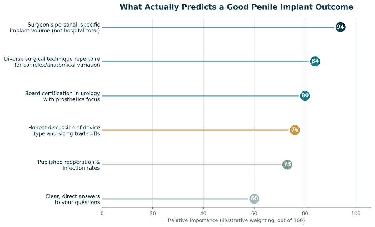 Chart, what predicts a good outcome for Penile Implant Surgery in India, illustrative relative weighting.