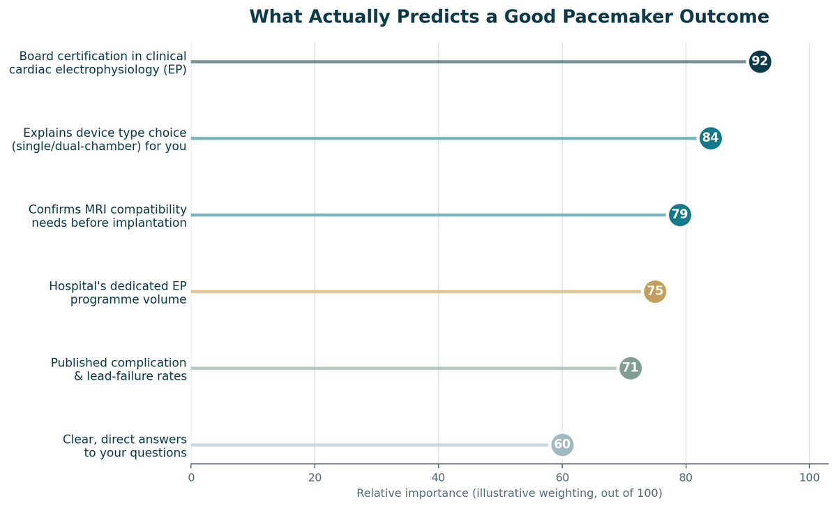 Chart, what predicts a good outcome for Pacemaker Treatment in India, illustrative relative weighting.