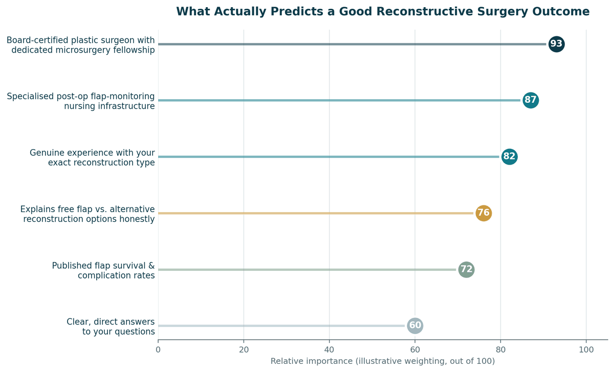 Chart, what predicts a good outcome for Reconstructive Surgery in India, illustrative relative weighting.