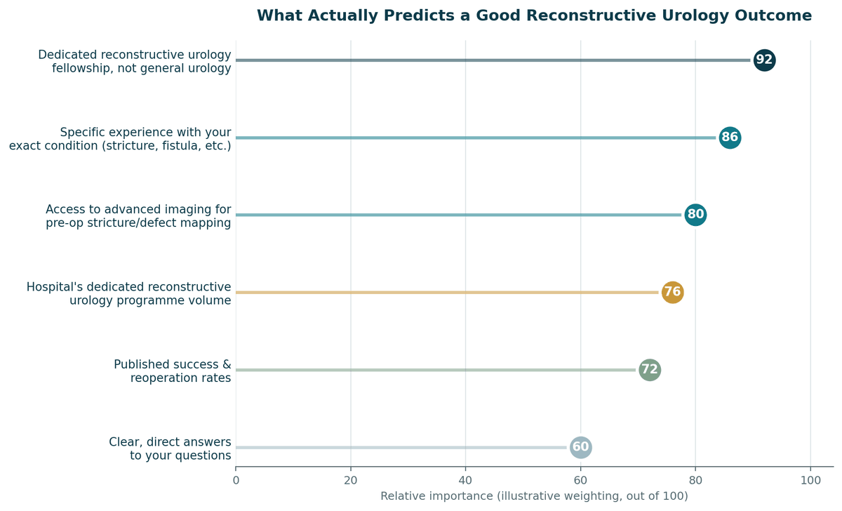 Chart, what predicts a good outcome for Reconstructive Urology in India, illustrative relative weighting.